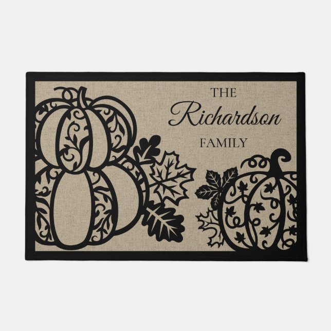 Harvest Scroll Pumpkin Welkom Deurmat (Voorkant)