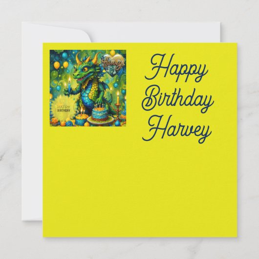 HARVEY ~ Carte d'anniversaire ~ Dinosaur ~ Vert ~ (Dos)