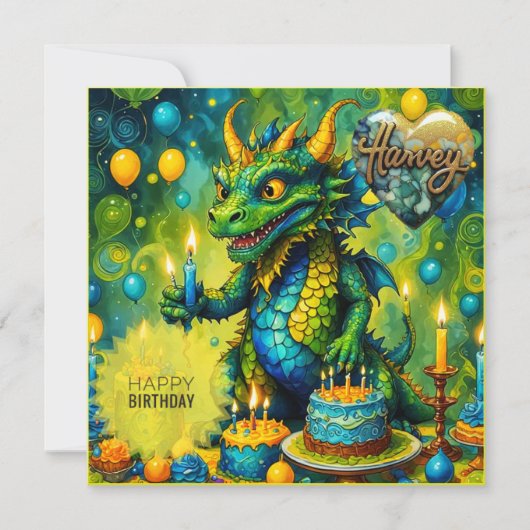HARVEY ~ Carte d'anniversaire ~ Dinosaur ~ Vert ~ (Devant)