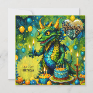HARVEY ~ Carte d'anniversaire ~ Dinosaur ~ Vert ~