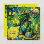 HARVEY ~ Verjaardag Kaart ~ Dinosaurus ~ Groen ~ (Voorkant / Achterkant)