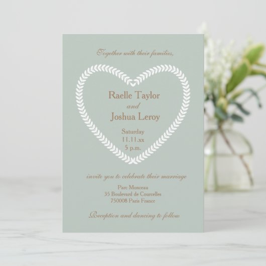 Harvorm White Sage Gold bruiloft uitnodiging (Staand voorkant)