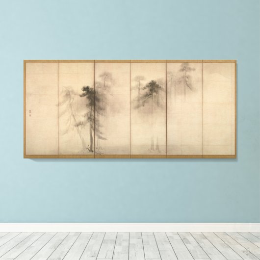 Hasegawa Tohaku Pine Trees 16e gras Japans Canvas Afdruk (Insitu (Houten vloer))