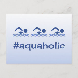 Hashtag bleu nageurs amusant aquaholic carte posta