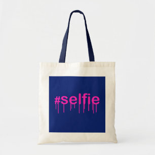 Hashtag Selfie Drooling on blue Tote Bag