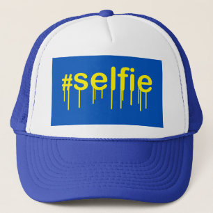 Hashtag Selfie Drooling op blauw decor Trucker Pet