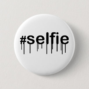 Hashtag Selfie Kwijlend op wit Ronde Button 5,7 Cm