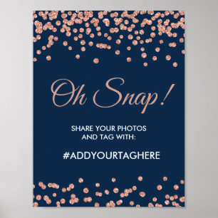 Hashtag Sign Roos Gold Glitter Confetti Navy Blue Poster