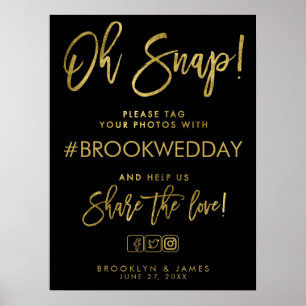 Hashtag voor Black and Gold Wedding Poster