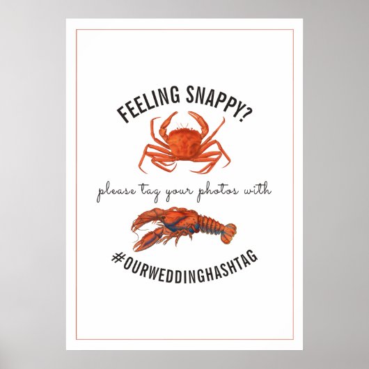 Hashtag voor bruiloft - Snel krab en kreeftbord Poster (Voorkant)