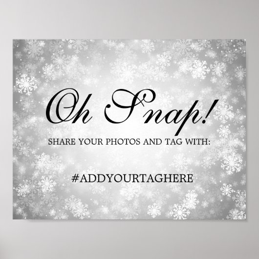 Hashtag Wedding Sign Silver Winter Wonderland Poster (Voorkant)