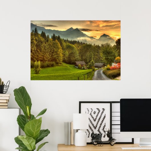 Hasliberg Zwitserland sunset and Swiss Mountains Poster (Thuiskantoor)