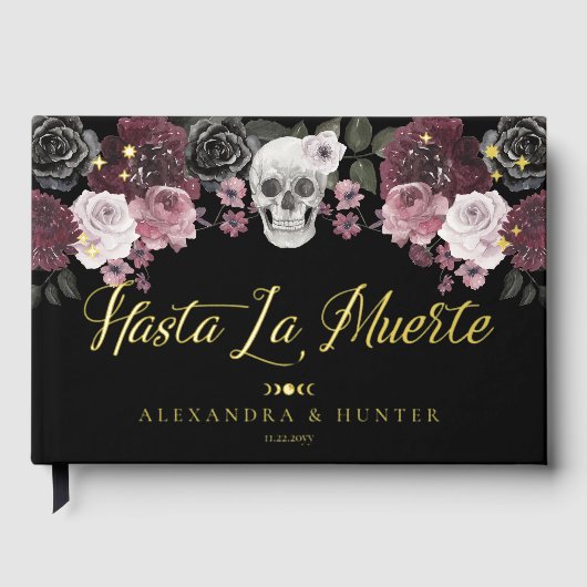 Hasta La Muerte Waterverf Schedel Gotische bruilof Gastenboek (Voorkant)