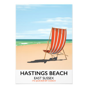 Hastings Beach, East Sussex vintage reisposter Foto Afdruk