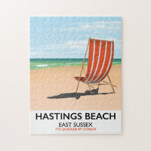 Hastings Beach, East Sussex vintage reisposter Legpuzzel