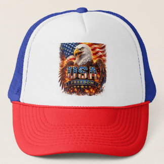 Hat, Vintage USA Flag & Eagle Embroidered Unisex B Trucker Pet