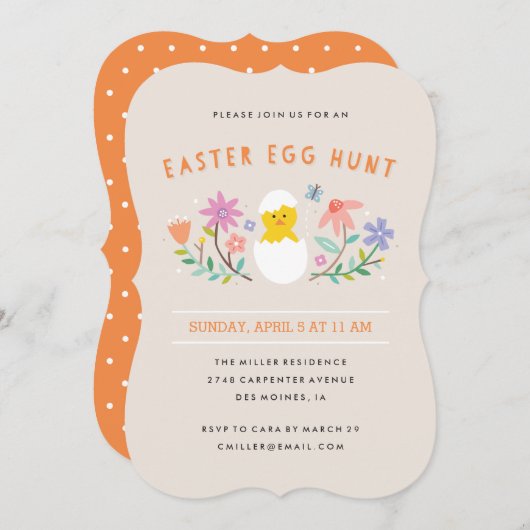 Hatched Easter Egg Hunt Invitation - Beige Kaart (Voorkant / Achterkant)