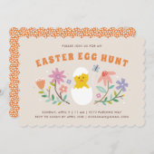Hatched Floral Easter Egg Hunt Invitation - Beige Kaart (Voorkant / Achterkant)