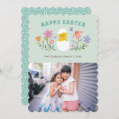 Hatched Floral Easter Holiday-fotokaart - Mint Kaart (Voorkant / Achterkant)