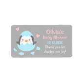Hatching Penguin Baby shower Dank u Labels (Voorkant)