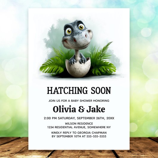 Hatching Soon Dinosaur Baby Shower Invitation