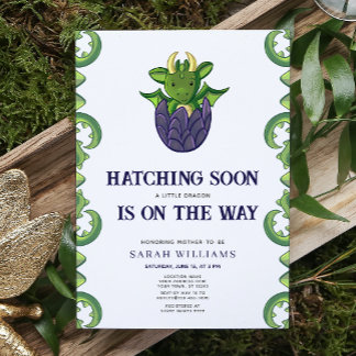 Hatching Soon Gender Neutral Dragon Baby shower Kaart