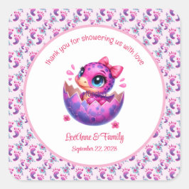 "Hatching Soon" Roze Dinosaurus Baby shower Vierkante Sticker