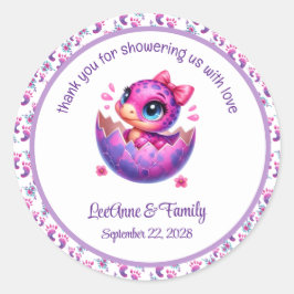 "Hatching Soon" Schattigee dinosaurus Baby shower Ronde Sticker