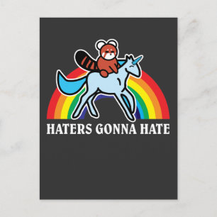 Haters Gonna Hate Funny Red Panda Riding Unicorn Briefkaart