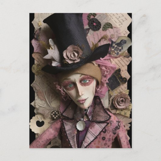 Hatters Gone Mad Mixed Media Collage Briefkaart (Voorkant)