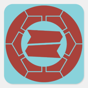 Hattori clan kamon in rood op blauw vierkante sticker
