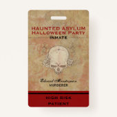 Haunted Asylum Halloween Party Gevangene Badge (Voorkant)