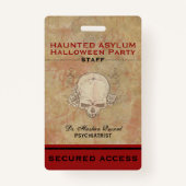 Haunted Asylum Halloween Party Personeel Badge (Voorkant)