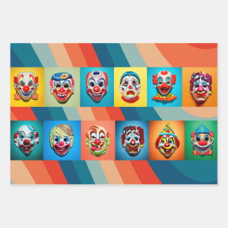 Haunted Carnaval:  Halloween Clown Masks Inpakpapier Vel