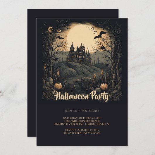 Haunted Castle Halloween Kaart (Voorkant / Achterkant)