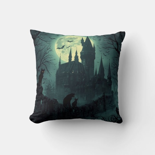 Haunted Castle Halloween Square Pillow Kussen (Voorkant)