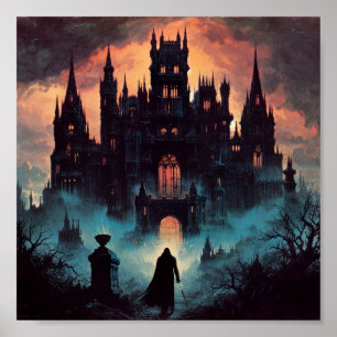 Haunted Castle met een donkere ridder art print