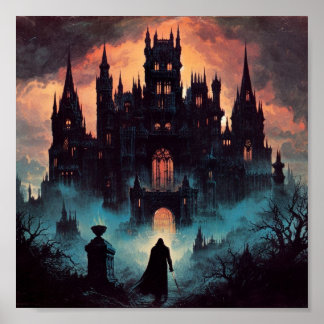 Haunted Castle met een donkere ridder art print