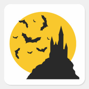 Haunted Castle met maan en vleermuizen Vierkante Sticker