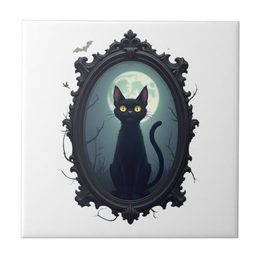 Haunted Cat Mirror Tegeltje (Voorkant)
