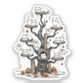 Haunted Cat Tree – Ghostly Cats Pumpkins voor Hall Sticker (Voorkant)
