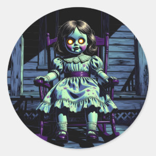 Haunted Doll op Rocking Chair Halloween Ronde Sticker