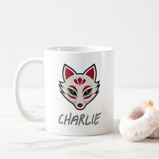 Haunted Fox Mask - gepersonaliseerd Koffiemok (Met donut)