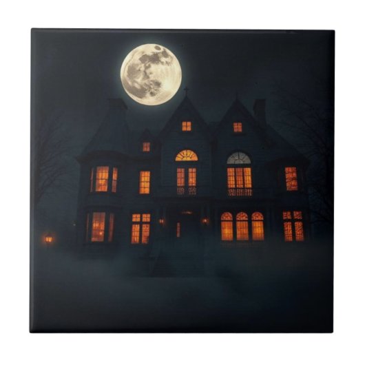 Haunted Gothic Mansion Halloween Ceramic Tile Tegeltje (Voorkant)