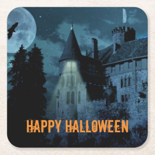 Haunted Gothic Mansion Halloween Vierkante Kartonnen Onderzetter