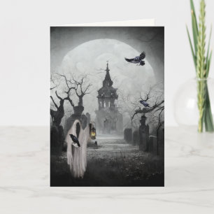 Haunted Graveyard and Gate Keeper Scary Halloween Kaart