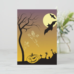 Haunted Graveyard Halloween Scene, Halloween Bedankkaart