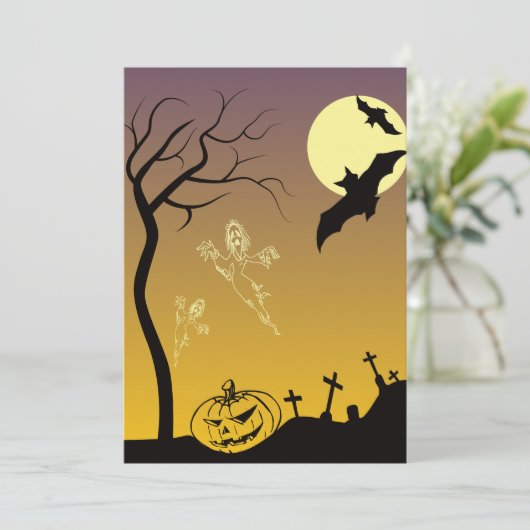 Haunted Graveyard Halloween Scene, Halloween Bedankkaart (Staand voorkant)
