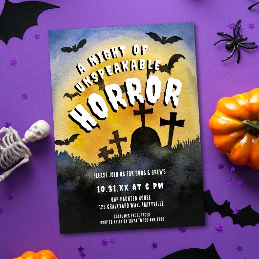 Haunted Graveyard Horror Halloween Party Invite Feestdagenkaart