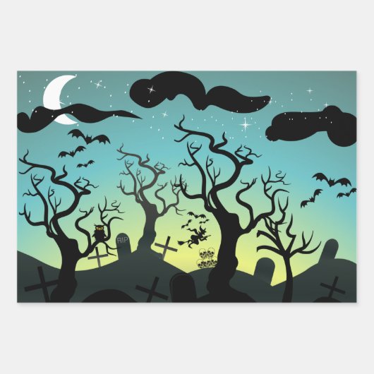 Haunted graveyard met grafstenen Halloween Inpakpapier Vel (Voorkant 2)